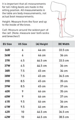 Horze Rover Field Boot -For the Horse Store horzesizechart